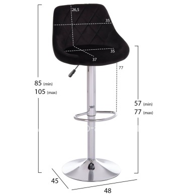 BAR STOOL ROSE HM204.44 CHROMED BASE & SUSPENSION & BLACK VELVET 48x45x105Hcm.