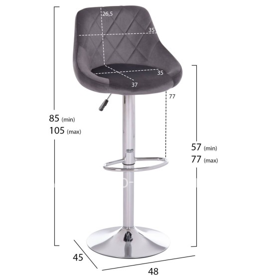 BAR STOOL ROSE HM204.41 CHROMED BASE & SUSPENSION & GREY VELVET 48x45x105Hcm.