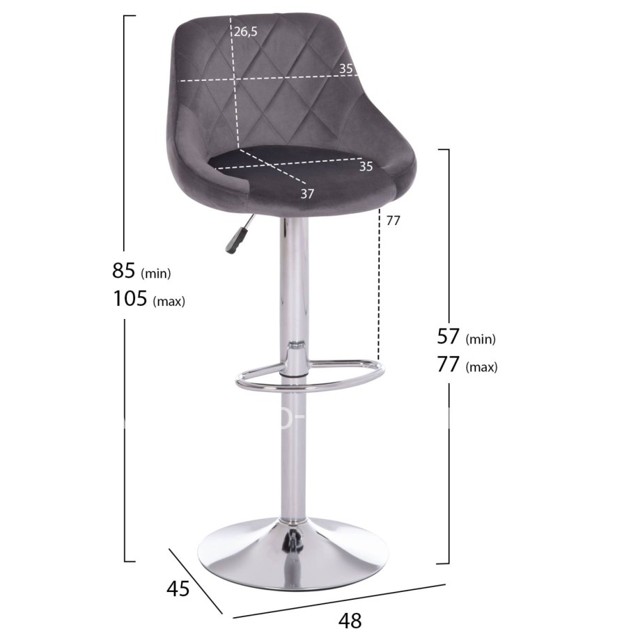 BAR STOOL ROSE HM204.41 CHROMED BASE & SUSPENSION & GREY VELVET 48x45x105Hcm.