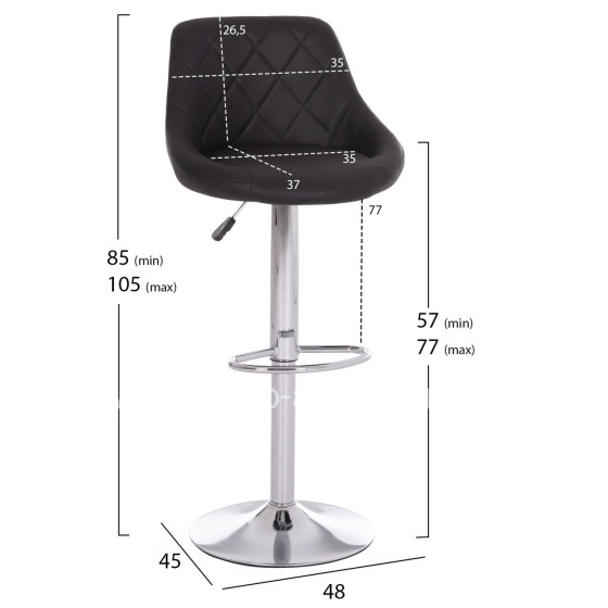BAR STOOL ROSE HM204.21 CHROMED BASE & SUSPENSION & BLACK PU 48x45x105Hcm.