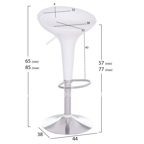 BAR STOOL SWIVEL DAISY HM200.22 ABS IN WHITE--SUSPENSION 44x38x85Hcm.