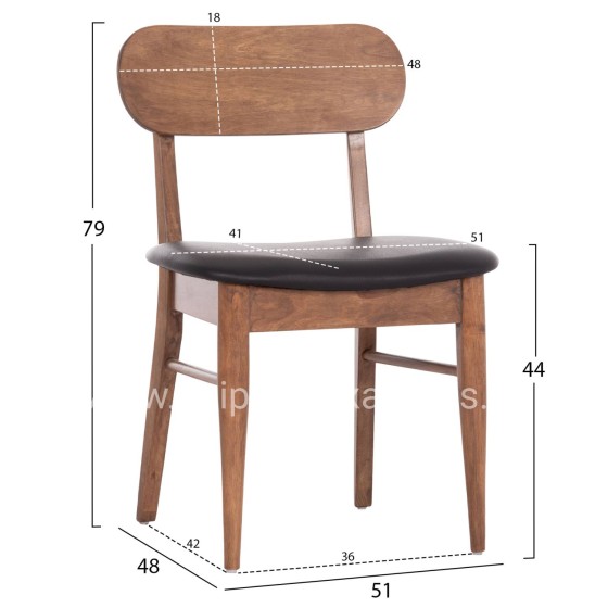 DINING CHAIR SEKOR HM9945.03 RUBBERWOOD IN WALNUT COLOR-BLACK PU  51x48x79Hcm.