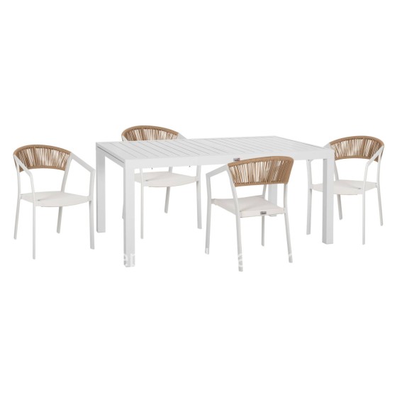 OUTDOOR DINING SET 5PCS KRUM HM21162 WHITE ALUMINUM-P.E.RATTAN-TEXTILENE