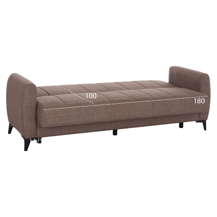 SOFA-BED 3-SEATER WITH STORAGE SPACE NIKKO HM3292.02 BROWN FABRIC 209x76x83Hcm.