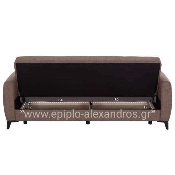 SOFA-BED 3-SEATER WITH STORAGE SPACE NIKKO HM3292.02 BROWN FABRIC 209x76x83Hcm.