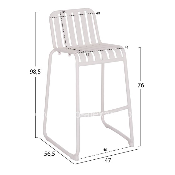 BAR STOOL ALUMINUM RACHEL HM6341.02 WHITE COLOR 47x56.5x98.5Hcm.