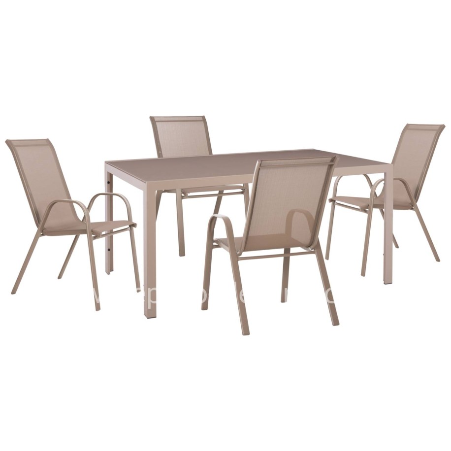 OUTDOOR DINING SET 5PCS OFER HM21015 TABLE & 4 CHAIRS- METAL IN CAPPUCCINO COLOR