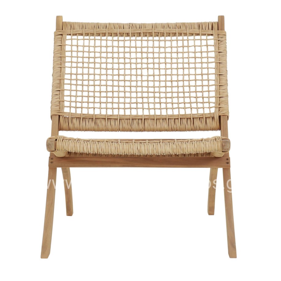 FOLDABLE LOUNGE CHAIR FERMO HM6243.01 ACACIA WOOD IN NATURAL-SYNTHETIC WICKER 60x76x72Hcm.