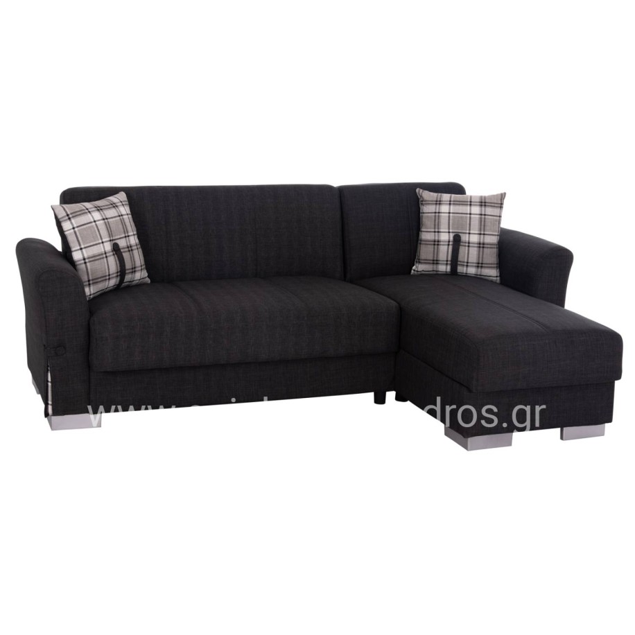 CORNER SOFA-BED WITH STORAGE SPACE BRONKO HM3291.01 FABRIC IN ANTHRACITE COLOR 218x138x77Hcm.