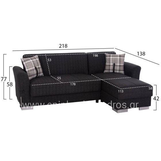 CORNER SOFA-BED WITH STORAGE SPACE BRONKO HM3291.01 FABRIC IN ANTHRACITE COLOR 218x138x77Hcm.