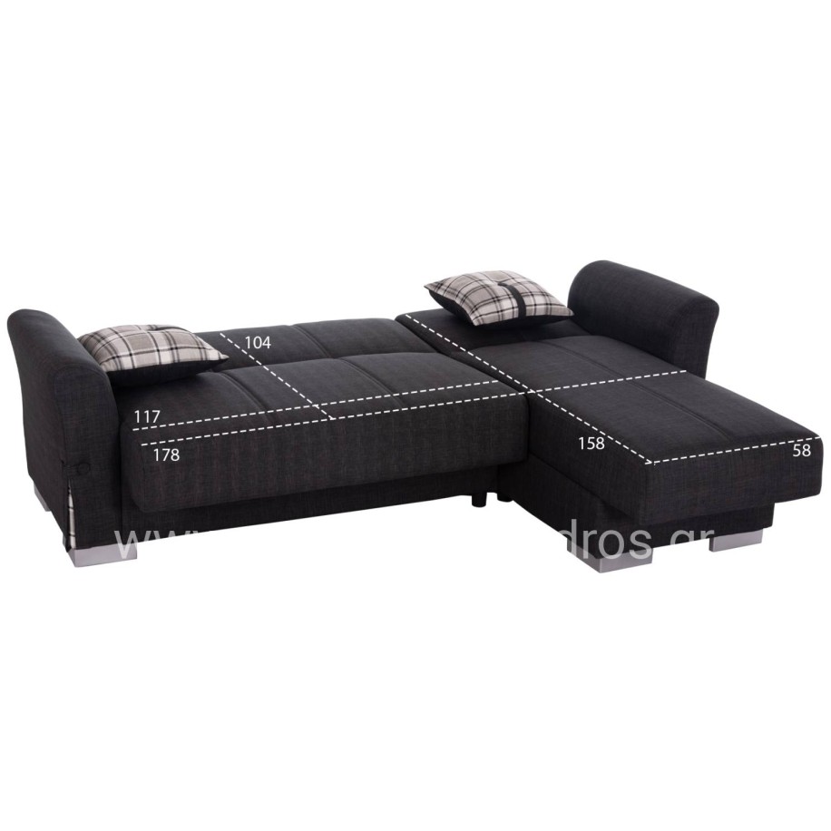 ΓΩΝΙΑΚΟΣ ΚΑΝΑΠΕΣ-ΚΡΕΒΑΤΙ ΜΕ ΑΠΟΘ. ΧΩΡΟ BRONKO HM3291.01 ΑΝΘΡΑΚΙ ΥΦΑΣΜΑ 218x138x77Y