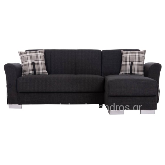 CORNER SOFA-BED WITH STORAGE SPACE BRONKO HM3291.01 FABRIC IN ANTHRACITE COLOR 218x138x77Hcm.