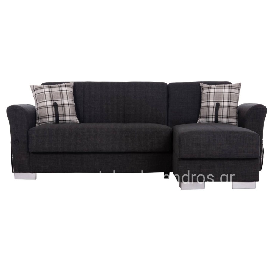 CORNER SOFA-BED WITH STORAGE SPACE BRONKO HM3291.01 FABRIC IN ANTHRACITE COLOR 218x138x77Hcm.