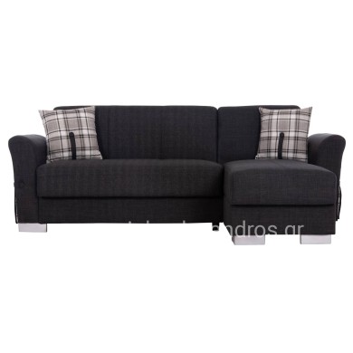 CORNER SOFA-BED WITH STORAGE SPACE BRONKO HM3291.01 FABRIC IN ANTHRACITE COLOR 218x138x77Hcm.