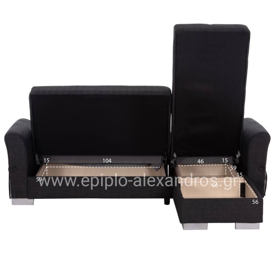 ΓΩΝΙΑΚΟΣ ΚΑΝΑΠΕΣ-ΚΡΕΒΑΤΙ ΜΕ ΑΠΟΘ. ΧΩΡΟ BRONKO HM3291.01 ΑΝΘΡΑΚΙ ΥΦΑΣΜΑ 218x138x77Y