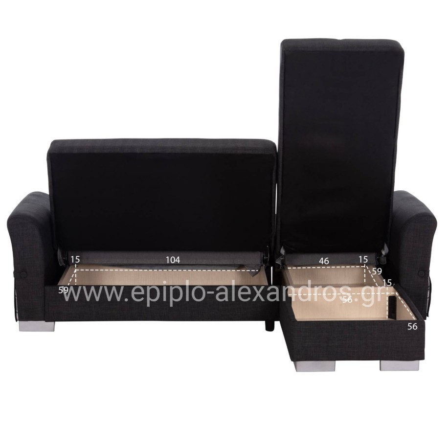 CORNER SOFA-BED WITH STORAGE SPACE BRONKO HM3291.01 FABRIC IN ANTHRACITE COLOR 218x138x77Hcm.