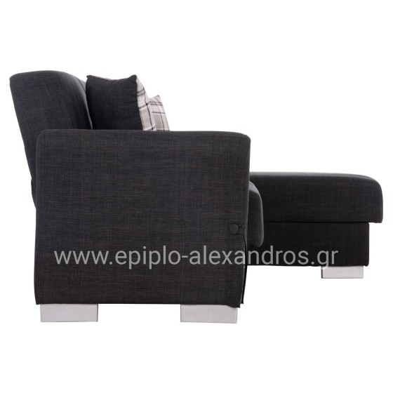 CORNER SOFA-BED WITH STORAGE SPACE BRONKO HM3291.01 FABRIC IN ANTHRACITE COLOR 218x138x77Hcm.