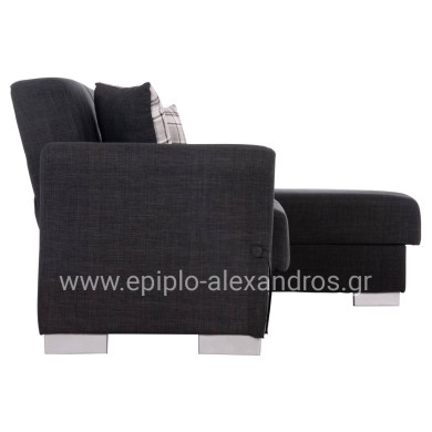 CORNER SOFA-BED WITH STORAGE SPACE BRONKO HM3291.01 FABRIC IN ANTHRACITE COLOR 218x138x77Hcm.