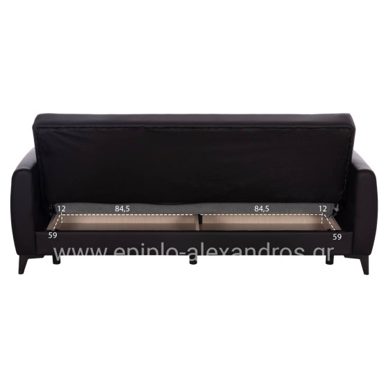 SOFA-BED 3-SEATER WITH STORAGE SPACE NIKKO HM3292.11 BLACK PU 207x80x82Hcm.