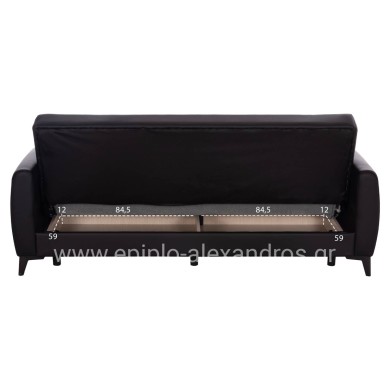 SOFA-BED 3-SEATER WITH STORAGE SPACE NIKKO HM3292.11 BLACK PU 207x80x82Hcm.