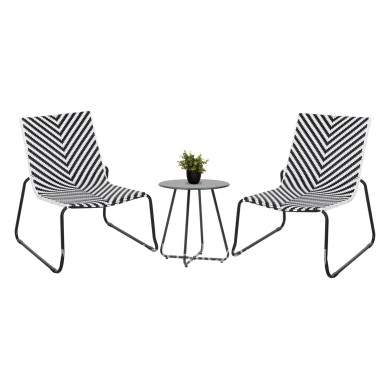 OUTDOOR LOUNGE SET 3PCS PONY HM21193 METAL COFFEE TABLE IN GREY--WICKER RATTAN IN BLACK & WHITE