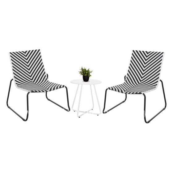 OUTDOOR LOUNGE SET 3PCS PONY HM21194 METAL COFFEE TABLE IN WHITE--WICKER RATTAN IN BLACK & WHITE