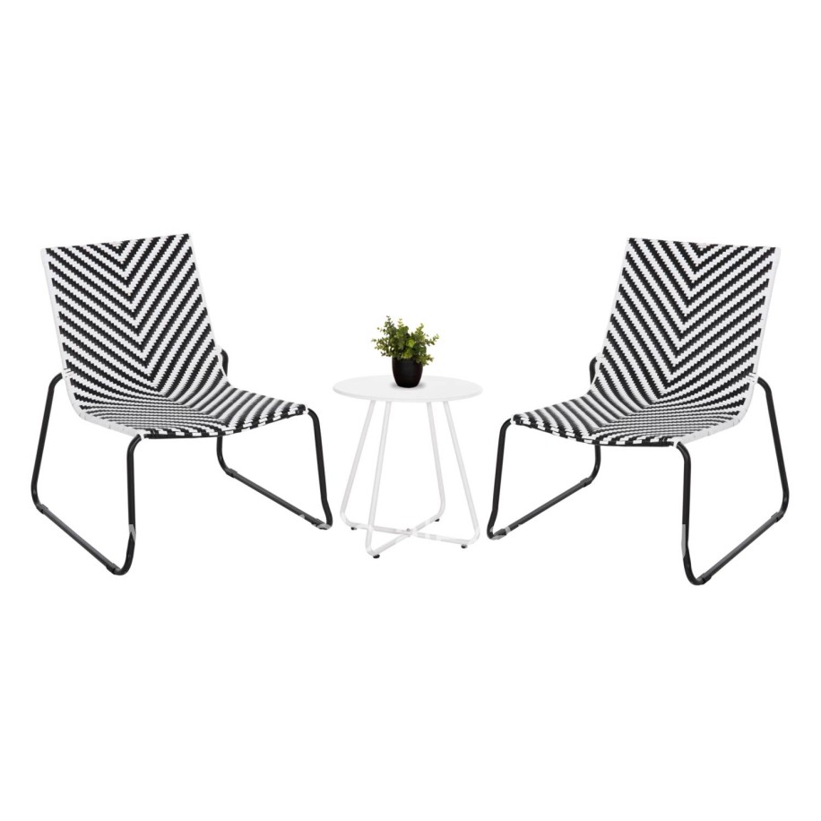 OUTDOOR LOUNGE SET 3PCS PONY HM21194 METAL COFFEE TABLE IN WHITE--WICKER RATTAN IN BLACK & WHITE
