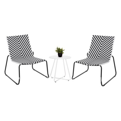 OUTDOOR LOUNGE SET 3PCS PONY HM21194 METAL COFFEE TABLE IN WHITE--WICKER RATTAN IN BLACK & WHITE