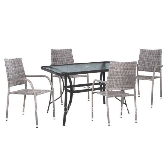 OUTDOOR DINING SET MORNER HM21195 TABLE WITH 4 ARMCHAIRS--GREY