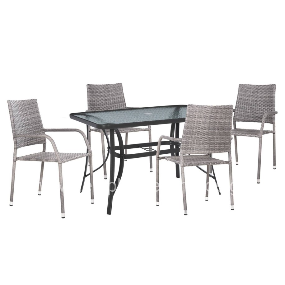 OUTDOOR DINING SET MORNER HM21195 TABLE WITH 4 ARMCHAIRS--GREY