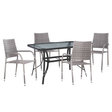 OUTDOOR DINING SET MORNER HM21195 TABLE WITH 4 ARMCHAIRS--GREY