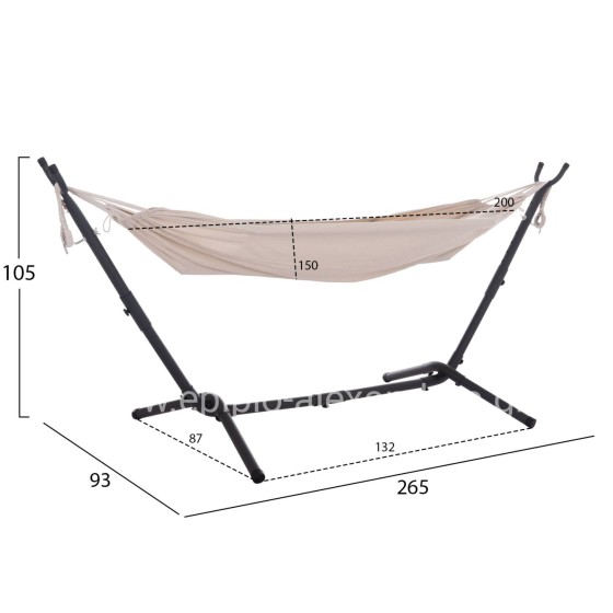HAMMOCK CRAVE HM6304.02 ANTHRACITE METAL FRAME-BEIGE FABRIC 265x93x105Hcm.