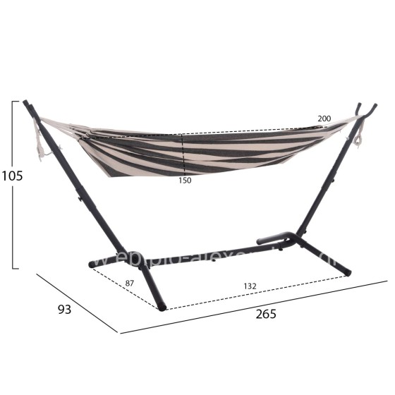 HAMMOCK CRAVE HM6304.03 ANTHRACITE METAL FRAME-BLUE FABRIC WITH WHITE STRIPES 265x93x105Hcm.