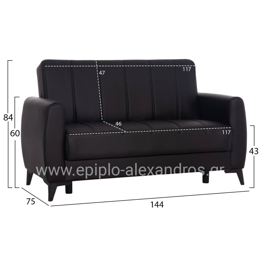 SOFA-BED 2-SEATER WITH STORAGE SPACE NIKKO HM3293.11 BLACK PU 144x75x84Hcm.