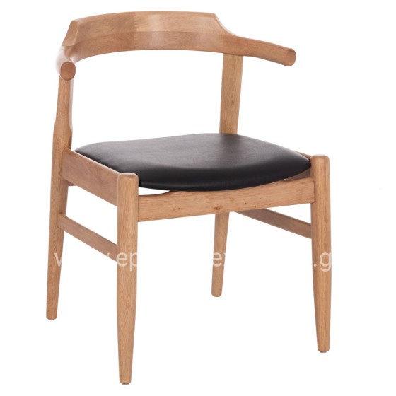DINING CHAIR CERSEI HM9946.01 RUBBERWOOD IN LIGHT OAK & PU IN BLACK 57x53x72Hcm.