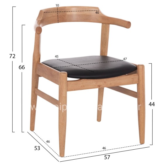 DINING CHAIR CERSEI HM9946.01 RUBBERWOOD IN LIGHT OAK & PU IN BLACK 57x53x72Hcm.