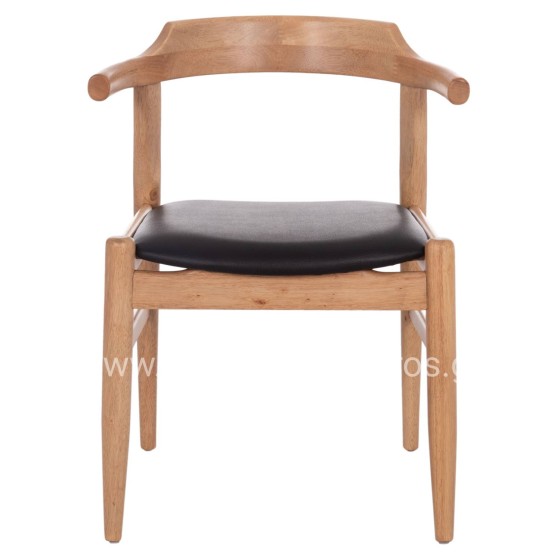 DINING CHAIR CERSEI HM9946.01 RUBBERWOOD IN LIGHT OAK & PU IN BLACK 57x53x72Hcm.
