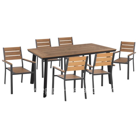 OUTDOOR DINING SET TABER HM21198 TABLE & 6 DINING CHAIRS-ALUMINUM & POLYWOOD--ANTHRACITE COLOR