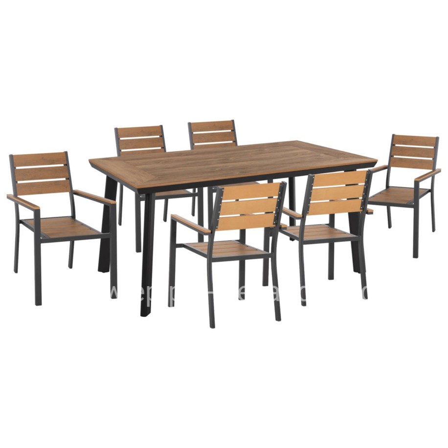 OUTDOOR DINING SET TABER HM21198 TABLE & 6 DINING CHAIRS-ALUMINUM & POLYWOOD--ANTHRACITE COLOR