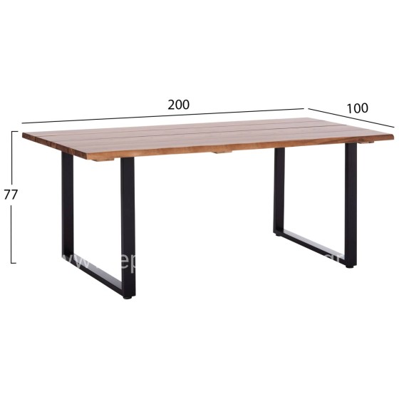 OUTDOOR DINING TABLE FRIGGO HM6298.01 ACACIA WOOD 3.5cm thick--METAL LEGS 200x100x77Hcm