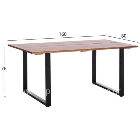 OUTDOOR DINING TABLE FRIGGO HM6297.02 ACACIA WOOD 2.6cm thick--METAL LEGS 160x80x76Hcm