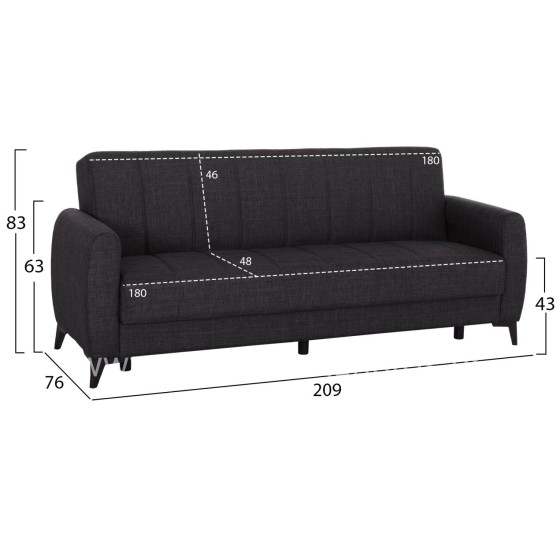 ΚΑΝΑΠΕΣ ΚΡΕΒΑΤΙ ΜΕ ΑΠΟΘ.ΧΩΡΟ TΡΙΘΕΣΙΟΣ NIKKO HM3292.01 ΓΚΡΙ ΥΦΑΣΜΑ 209x76x83Υεκ.