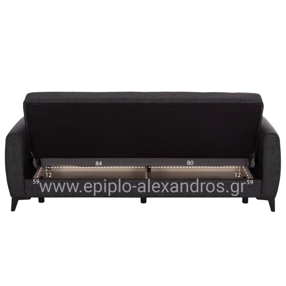 SOFA-BED 3-SEATER WITH STORAGE SPACE NIKKO HM3292.01 GREY FABRIC 209x76x83Hcm.