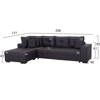 CORNER SOFA-BED WITH STORAGE SPACE TRENDSTON HM3302.01L GREY FABRIC 298x177x95Hcm.