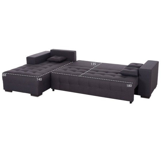 ΓΩΝΙΑΚΟΣ ΚΑΝΑΠΕΣ-ΚΡΕΒΑΤΙ ΜΕ ΑΠΟΘ.ΧΩΡΟ TRENDSTON HM3302.01L ΓΚΡΙ ΥΦΑΣΜΑ 298x177x95Υεκ