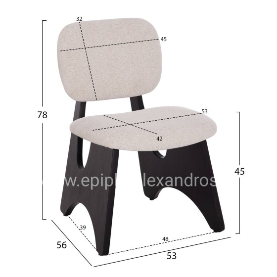 DINING CHAIR BELLISI HM18248.02 FABRIC IN CREAM WHITE-PLYWOOD IN BLACK 53x56x78Hcm.
