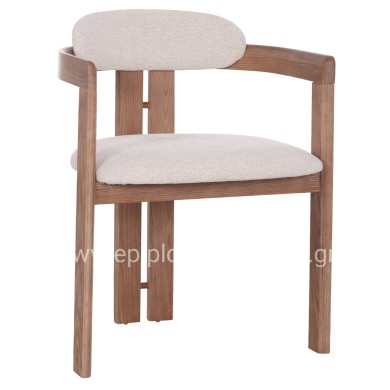 DINING CHAIR KALL HM18247.01 BEIGE FABRIC--MATTE WHITEWASH PLYWOOD 56x45x73Hcm.