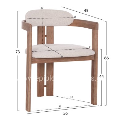 DINING CHAIR KALL HM18247.01 BEIGE FABRIC--MATTE WHITEWASH PLYWOOD 56x45x73Hcm.