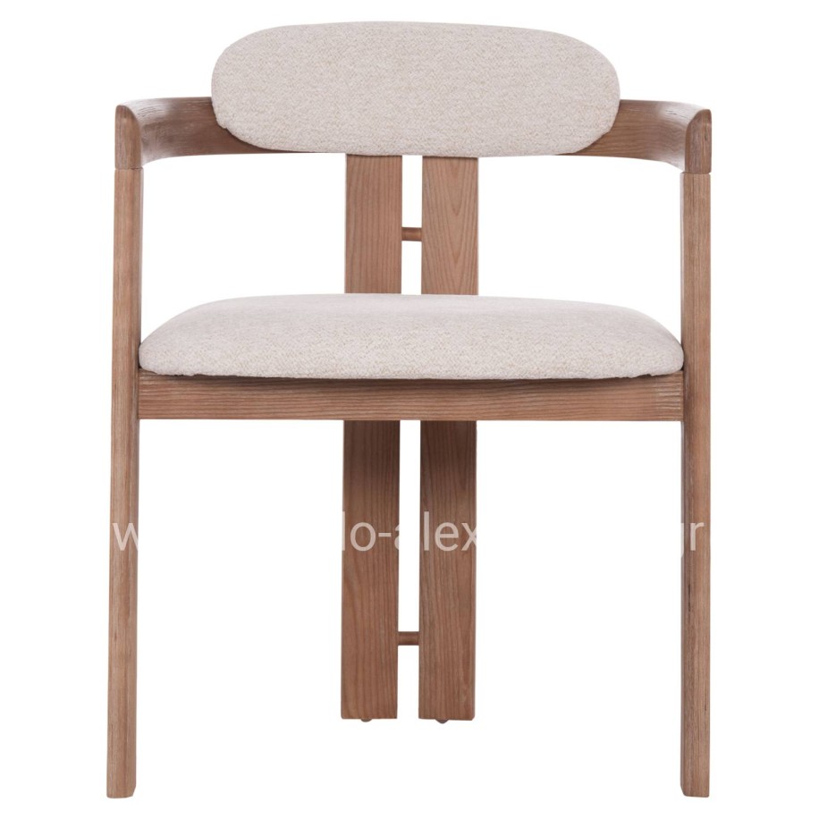DINING CHAIR KALL HM18247.01 BEIGE FABRIC--MATTE WHITEWASH PLYWOOD 56x45x73Hcm.