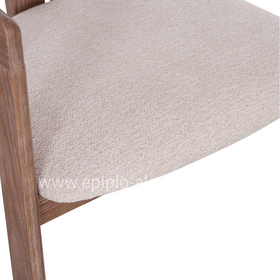 DINING CHAIR KALL HM18247.01 BEIGE FABRIC--MATTE WHITEWASH PLYWOOD 56x45x73Hcm.
